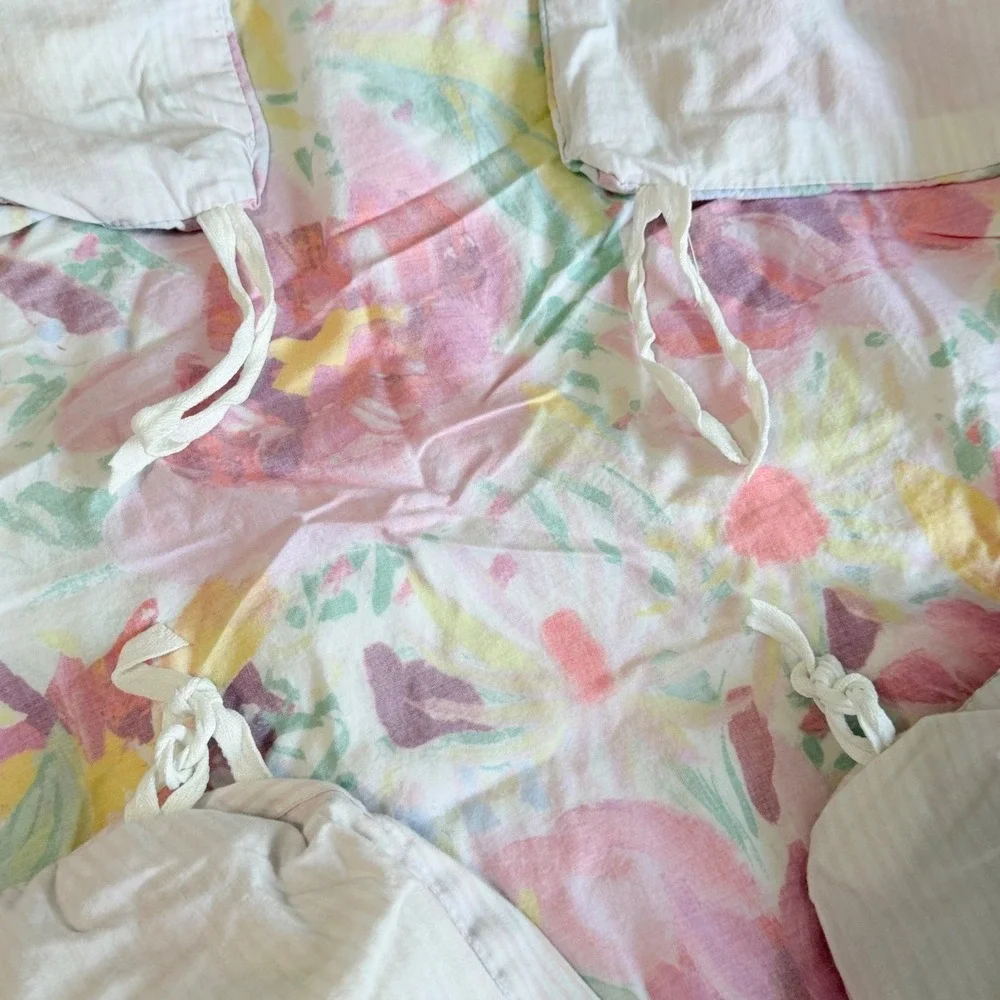 Opalhouse Twin Duvet Cover Pink Yellow Floral Reversible Stripe 100% Cotton Boho